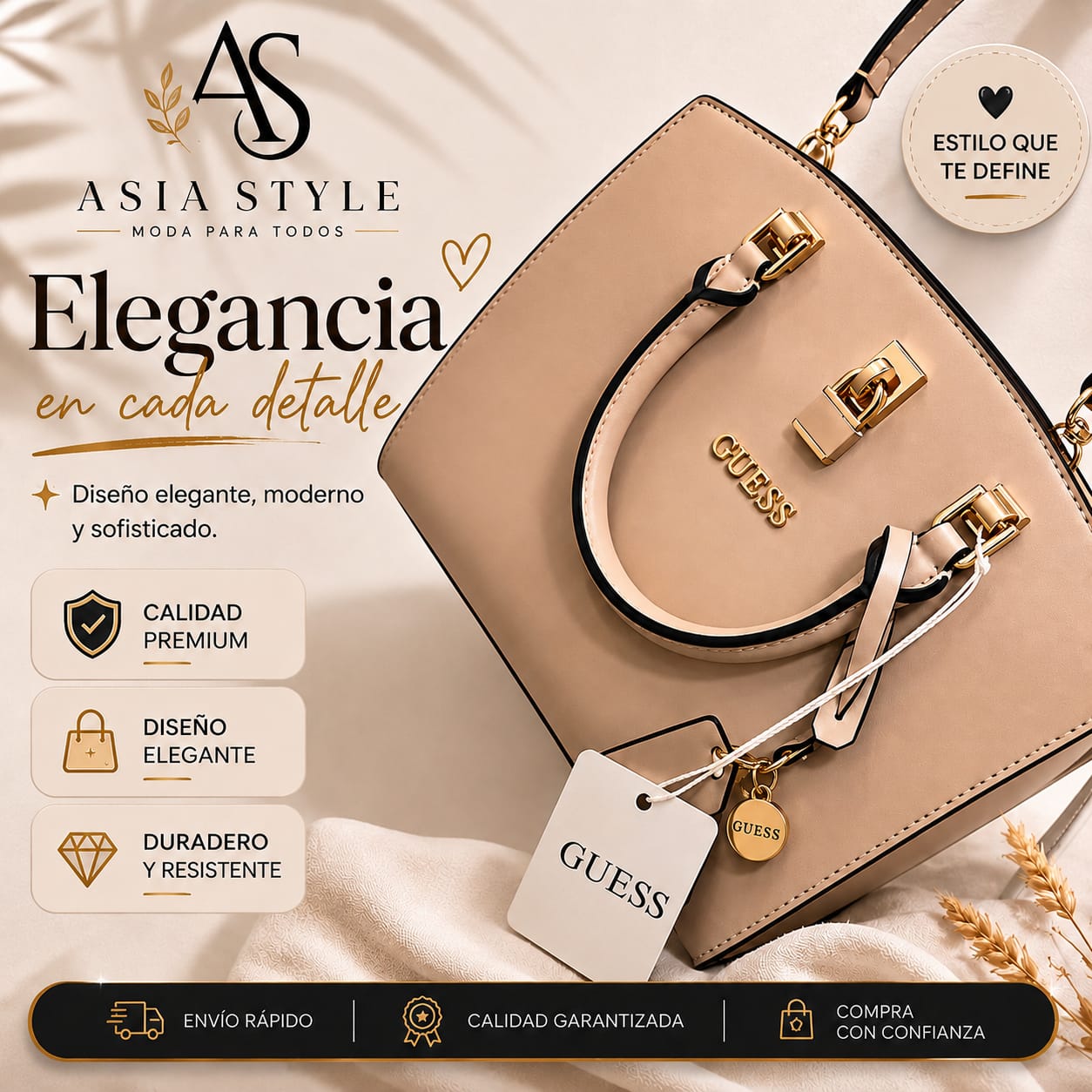 Bolso Guess Beige Elegante Mujer