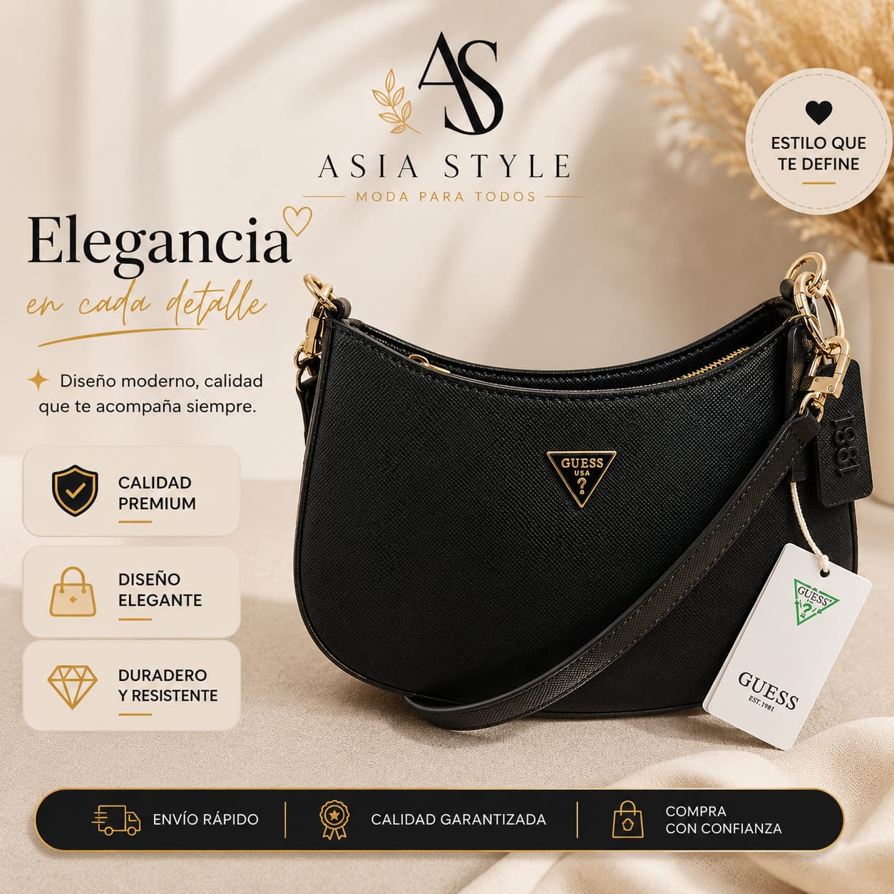 Bolso Guess Negro Elegante Mujer