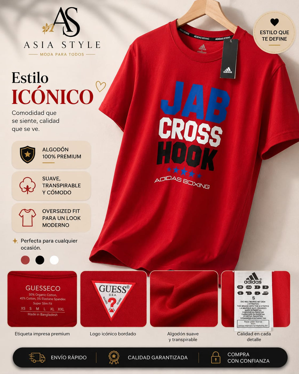 Camiseta Adidas Boxing Oversized – Roja Premium