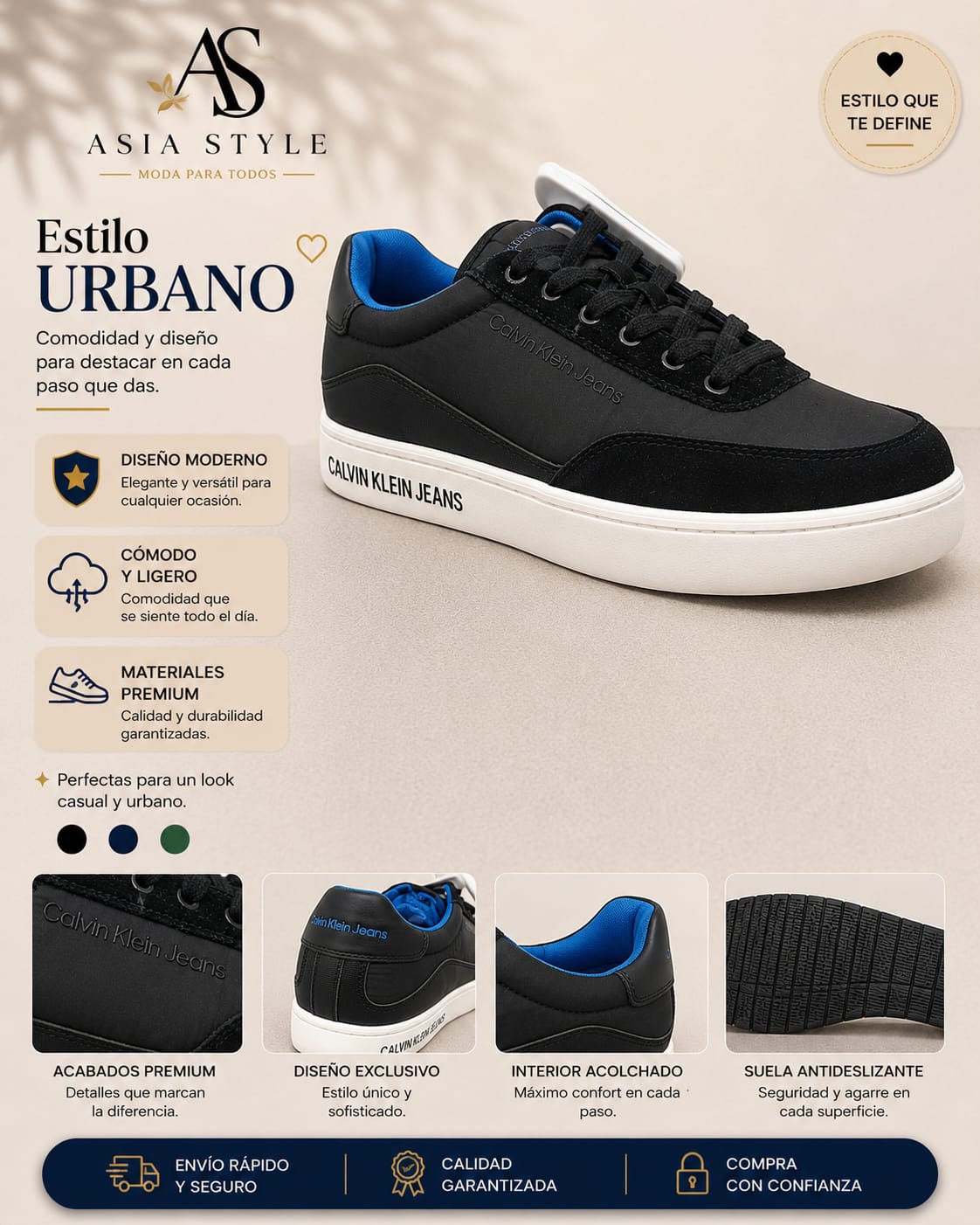 Zapatillas Calvin Klein Jeans Urban Style – Negro & Azul